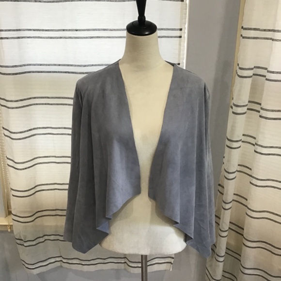 MissLook Women Size Med Faux Suede Slate Gray Drape Jacket Blazer Open Front - Picture 3 of 9